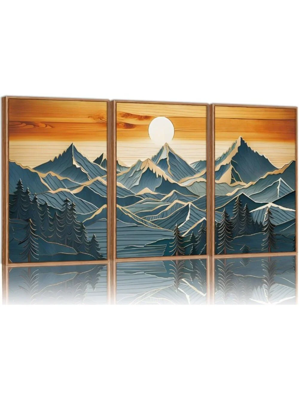 Large Framed Canvas Wall Art Set of 3 - Boho Nature & Sunset Landscape Decor